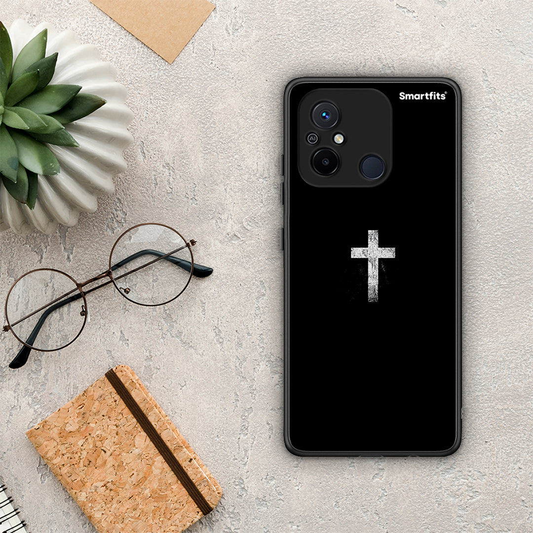 Θήκη Xiaomi Poco C55 White Cross από τη Smartfits με σχέδιο στο πίσω μέρος και μαύρο περίβλημα | Xiaomi Poco C55 White Cross Case with Colorful Back and Black Bezels