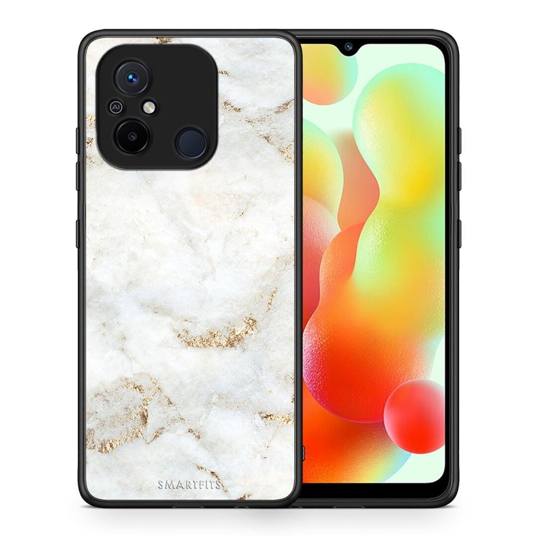 Θήκη Xiaomi Poco C55 White Gold Marble από τη Smartfits με σχέδιο στο πίσω μέρος και μαύρο περίβλημα | Xiaomi Poco C55 White Gold Marble Case with Colorful Back and Black Bezels