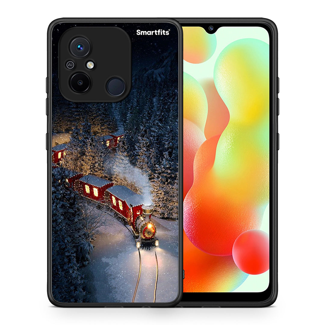 Θήκη Xiaomi Poco C55 Xmas Train από τη Smartfits με σχέδιο στο πίσω μέρος και μαύρο περίβλημα | Xiaomi Poco C55 Xmas Train Case with Colorful Back and Black Bezels