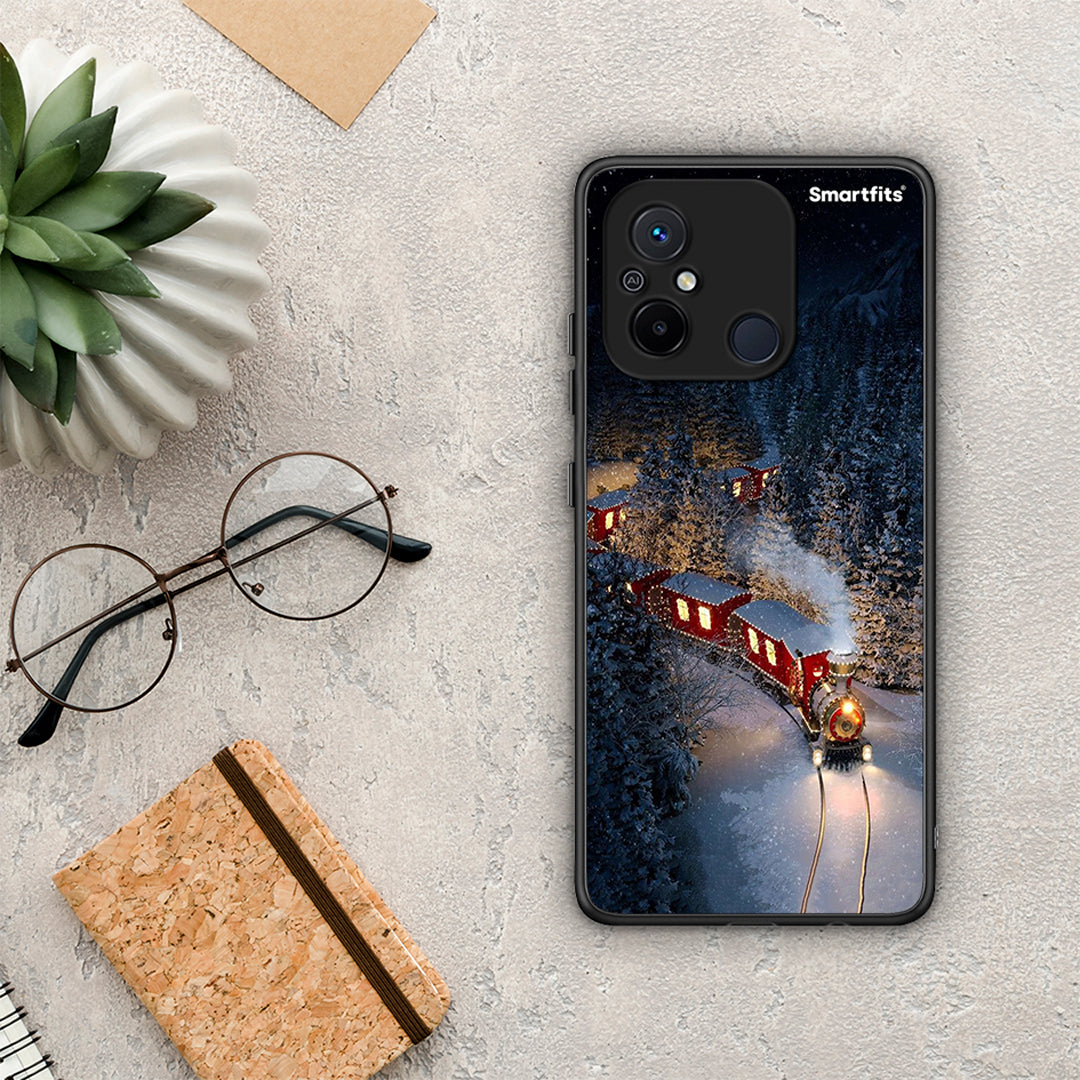 Θήκη Xiaomi Poco C55 Xmas Train από τη Smartfits με σχέδιο στο πίσω μέρος και μαύρο περίβλημα | Xiaomi Poco C55 Xmas Train Case with Colorful Back and Black Bezels