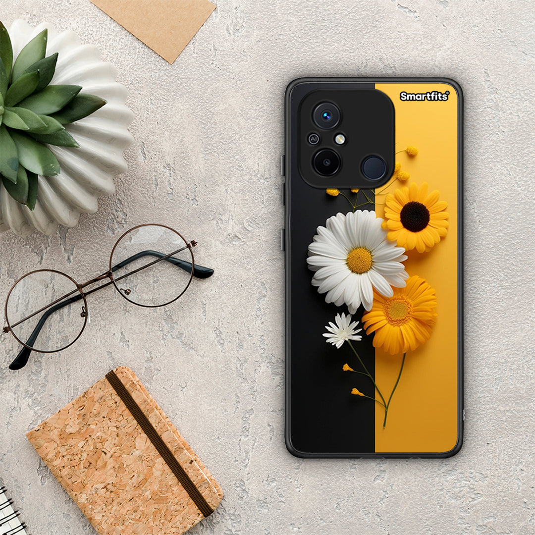 Θήκη Xiaomi Redmi 12C Yellow Daisies από τη Smartfits με σχέδιο στο πίσω μέρος και μαύρο περίβλημα | Xiaomi Redmi 12C Yellow Daisies Case with Colorful Back and Black Bezels