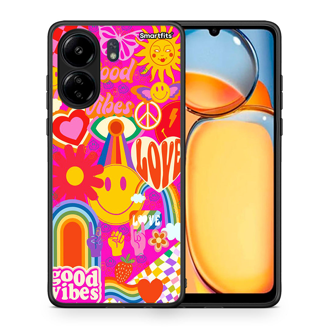 Θήκη Xiaomi Poco C65 Hippie Love από τη Smartfits με σχέδιο στο πίσω μέρος και μαύρο περίβλημα | Xiaomi Poco C65 Hippie Love case with colorful back and black bezels