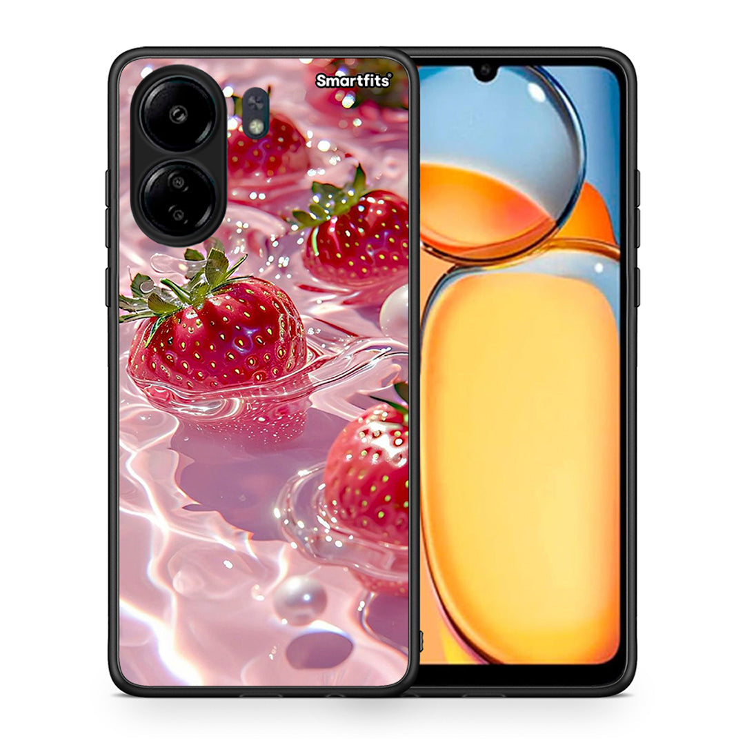 Θήκη Xiaomi Redmi 13C Juicy Strawberries από τη Smartfits με σχέδιο στο πίσω μέρος και μαύρο περίβλημα | Xiaomi Redmi 13C Juicy Strawberries case with colorful back and black bezels