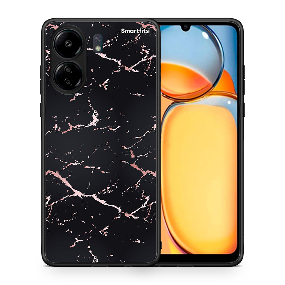 Θήκη Xiaomi Poco C65 Black Rosegold Marble από τη Smartfits με σχέδιο στο πίσω μέρος και μαύρο περίβλημα | Xiaomi Poco C65 Black Rosegold Marble case with colorful back and black bezels