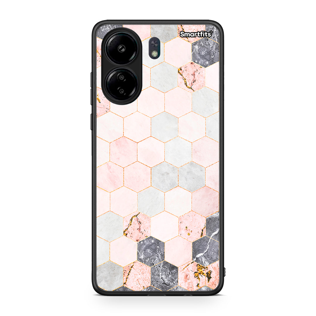 4 - Xiaomi Poco C65 Hexagon Pink Marble case, cover, bumper