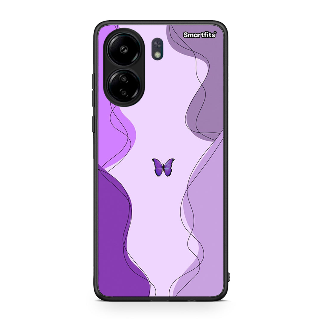 Xiaomi Poco C65 Purple Mariposa Θήκη Αγίου Βαλεντίνου από τη Smartfits με σχέδιο στο πίσω μέρος και μαύρο περίβλημα | Smartphone case with colorful back and black bezels by Smartfits