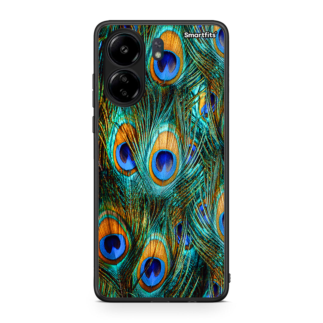 Xiaomi Poco C65 Real Peacock Feathers θήκη από τη Smartfits με σχέδιο στο πίσω μέρος και μαύρο περίβλημα | Smartphone case with colorful back and black bezels by Smartfits