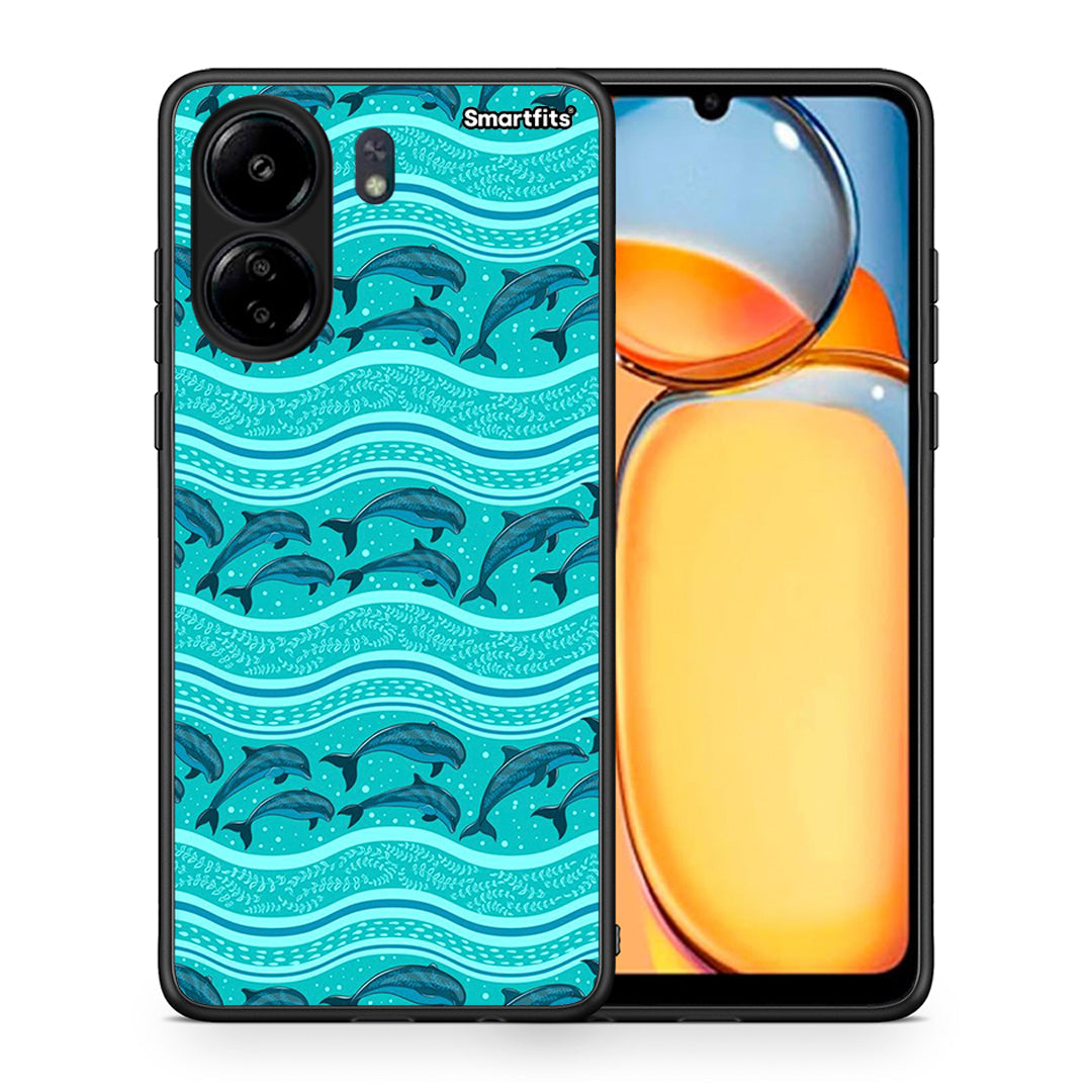 Θήκη Xiaomi Redmi 13C Swimming Dolphins από τη Smartfits με σχέδιο στο πίσω μέρος και μαύρο περίβλημα | Xiaomi Redmi 13C Swimming Dolphins case with colorful back and black bezels