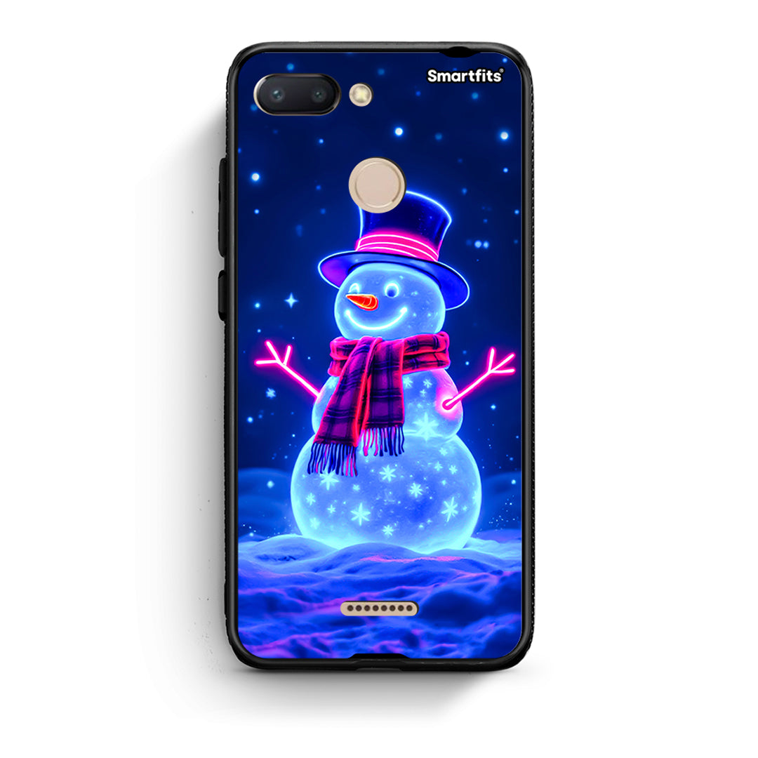 Xiaomi Redmi 6 Christmas Neon Snowman θήκη από τη Smartfits με σχέδιο στο πίσω μέρος και μαύρο περίβλημα | Smartphone case with colorful back and black bezels by Smartfits