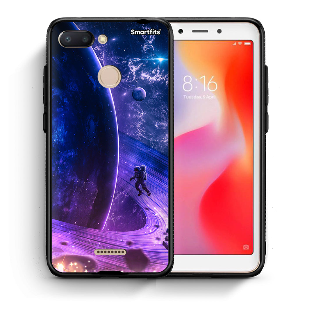 Θήκη Xiaomi Redmi 6 Lost Astronaut από τη Smartfits με σχέδιο στο πίσω μέρος και μαύρο περίβλημα | Xiaomi Redmi 6 Lost Astronaut case with colorful back and black bezels