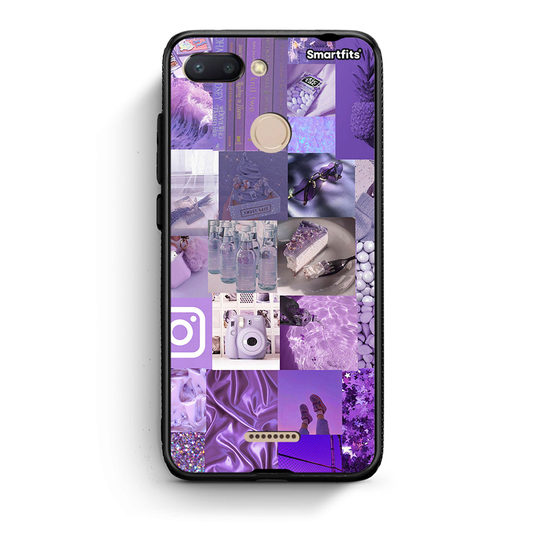 Xiaomi Redmi 6 Purple Aesthetic Collage θήκη από τη Smartfits με σχέδιο στο πίσω μέρος και μαύρο περίβλημα | Smartphone case with colorful back and black bezels by Smartfits