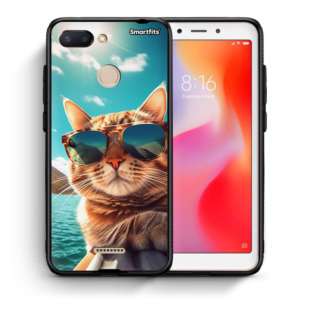 Θήκη Xiaomi Redmi 6 Summer Cat από τη Smartfits με σχέδιο στο πίσω μέρος και μαύρο περίβλημα | Xiaomi Redmi 6 Summer Cat case with colorful back and black bezels