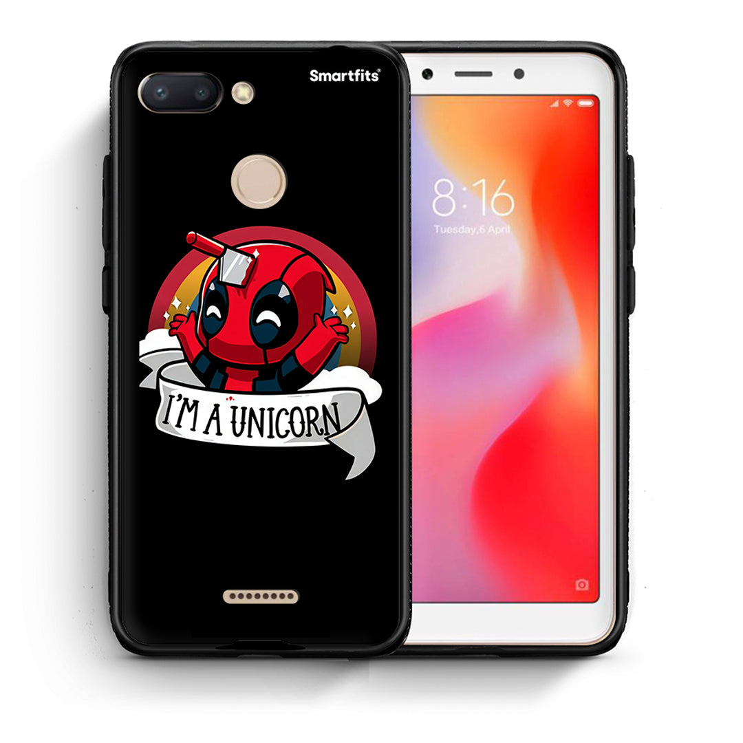 Θήκη Xiaomi Redmi 6 Unicorn Deadpool από τη Smartfits με σχέδιο στο πίσω μέρος και μαύρο περίβλημα | Xiaomi Redmi 6 Unicorn Deadpool case with colorful back and black bezels