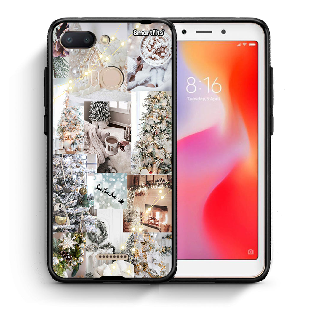 Θήκη Xiaomi Redmi 6 White Christmas από τη Smartfits με σχέδιο στο πίσω μέρος και μαύρο περίβλημα | Xiaomi Redmi 6 White Christmas case with colorful back and black bezels