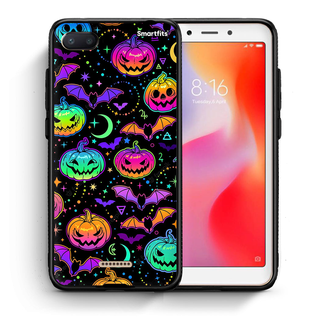 Θήκη Xiaomi Redmi 6A Neon Halloween από τη Smartfits με σχέδιο στο πίσω μέρος και μαύρο περίβλημα | Xiaomi Redmi 6A Neon Halloween case with colorful back and black bezels