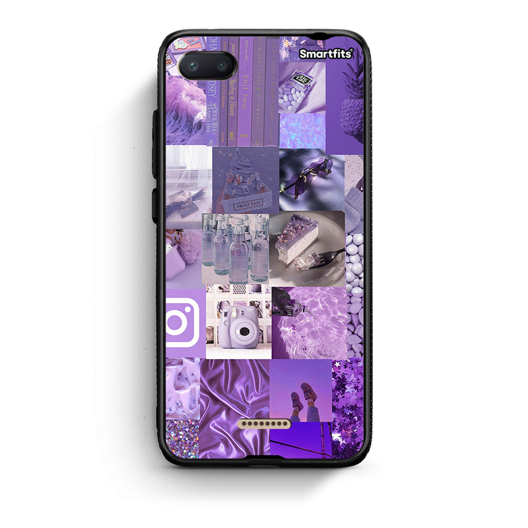 Xiaomi Redmi 6A Purple Aesthetic Collage θήκη από τη Smartfits με σχέδιο στο πίσω μέρος και μαύρο περίβλημα | Smartphone case with colorful back and black bezels by Smartfits