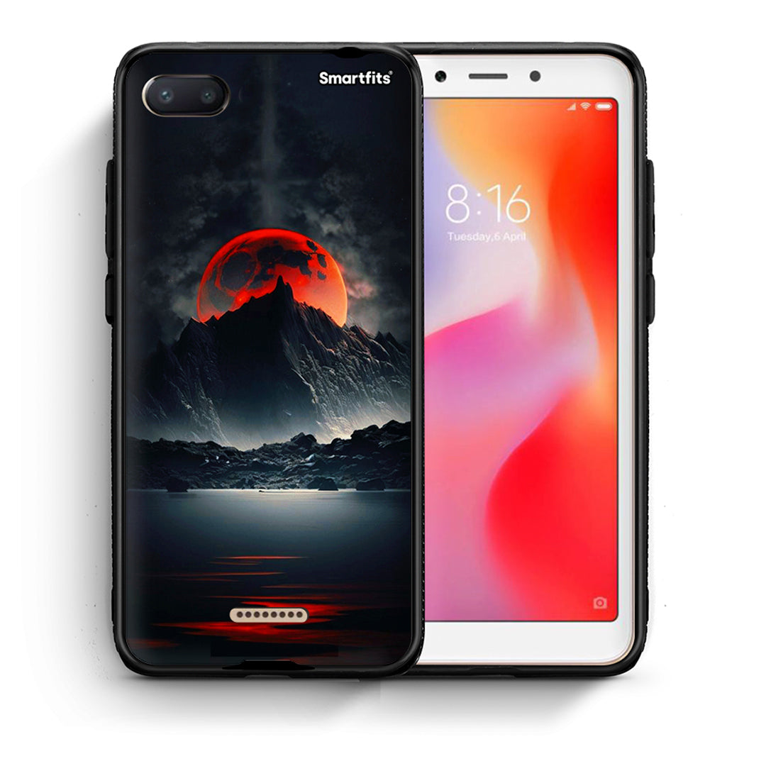 Θήκη Xiaomi Redmi 6A Red Full Moon από τη Smartfits με σχέδιο στο πίσω μέρος και μαύρο περίβλημα | Xiaomi Redmi 6A Red Full Moon case with colorful back and black bezels