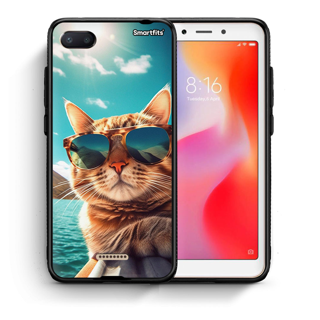 Θήκη Xiaomi Redmi 6A Summer Cat από τη Smartfits με σχέδιο στο πίσω μέρος και μαύρο περίβλημα | Xiaomi Redmi 6A Summer Cat case with colorful back and black bezels