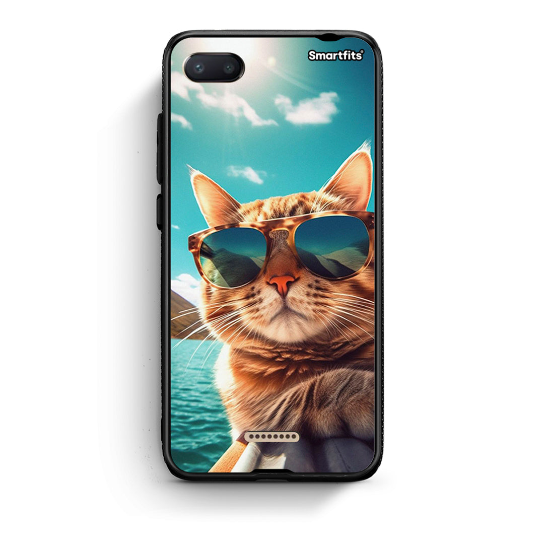 Xiaomi Redmi 6A Summer Cat θήκη από τη Smartfits με σχέδιο στο πίσω μέρος και μαύρο περίβλημα | Smartphone case with colorful back and black bezels by Smartfits