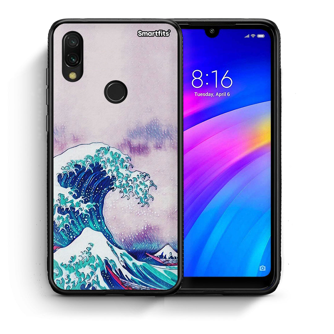 Θήκη Xiaomi Redmi 7 Blue Waves από τη Smartfits με σχέδιο στο πίσω μέρος και μαύρο περίβλημα | Xiaomi Redmi 7 Blue Waves case with colorful back and black bezels