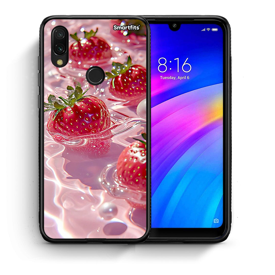 Θήκη Xiaomi Redmi 7 Juicy Strawberries από τη Smartfits με σχέδιο στο πίσω μέρος και μαύρο περίβλημα | Xiaomi Redmi 7 Juicy Strawberries case with colorful back and black bezels