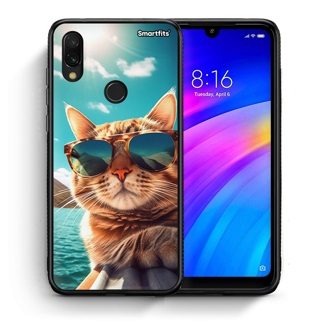 Θήκη Xiaomi Redmi 7 Summer Cat από τη Smartfits με σχέδιο στο πίσω μέρος και μαύρο περίβλημα | Xiaomi Redmi 7 Summer Cat case with colorful back and black bezels