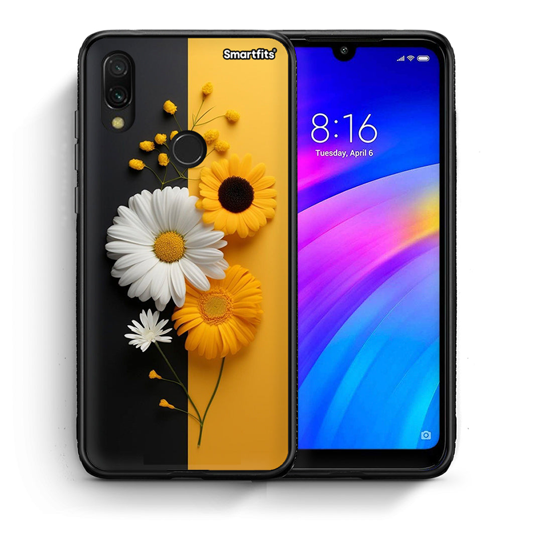 Θήκη Xiaomi Redmi 7 Yellow Daisies από τη Smartfits με σχέδιο στο πίσω μέρος και μαύρο περίβλημα | Xiaomi Redmi 7 Yellow Daisies case with colorful back and black bezels