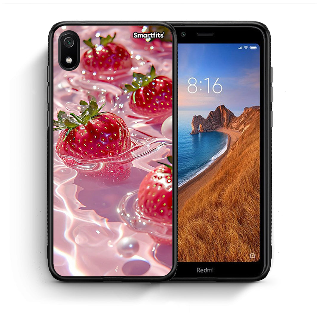 Θήκη Xiaomi Redmi 7A Juicy Strawberries από τη Smartfits με σχέδιο στο πίσω μέρος και μαύρο περίβλημα | Xiaomi Redmi 7A Juicy Strawberries case with colorful back and black bezels