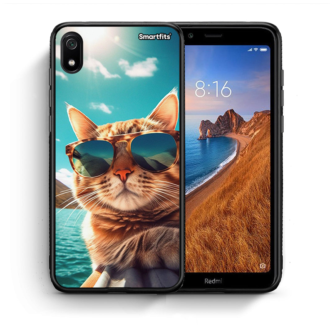Θήκη Xiaomi Redmi 7A Summer Cat από τη Smartfits με σχέδιο στο πίσω μέρος και μαύρο περίβλημα | Xiaomi Redmi 7A Summer Cat case with colorful back and black bezels