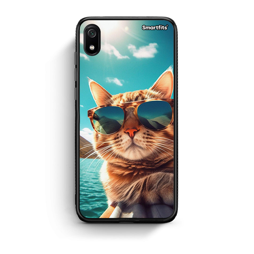 Xiaomi Redmi 7A Summer Cat θήκη από τη Smartfits με σχέδιο στο πίσω μέρος και μαύρο περίβλημα | Smartphone case with colorful back and black bezels by Smartfits