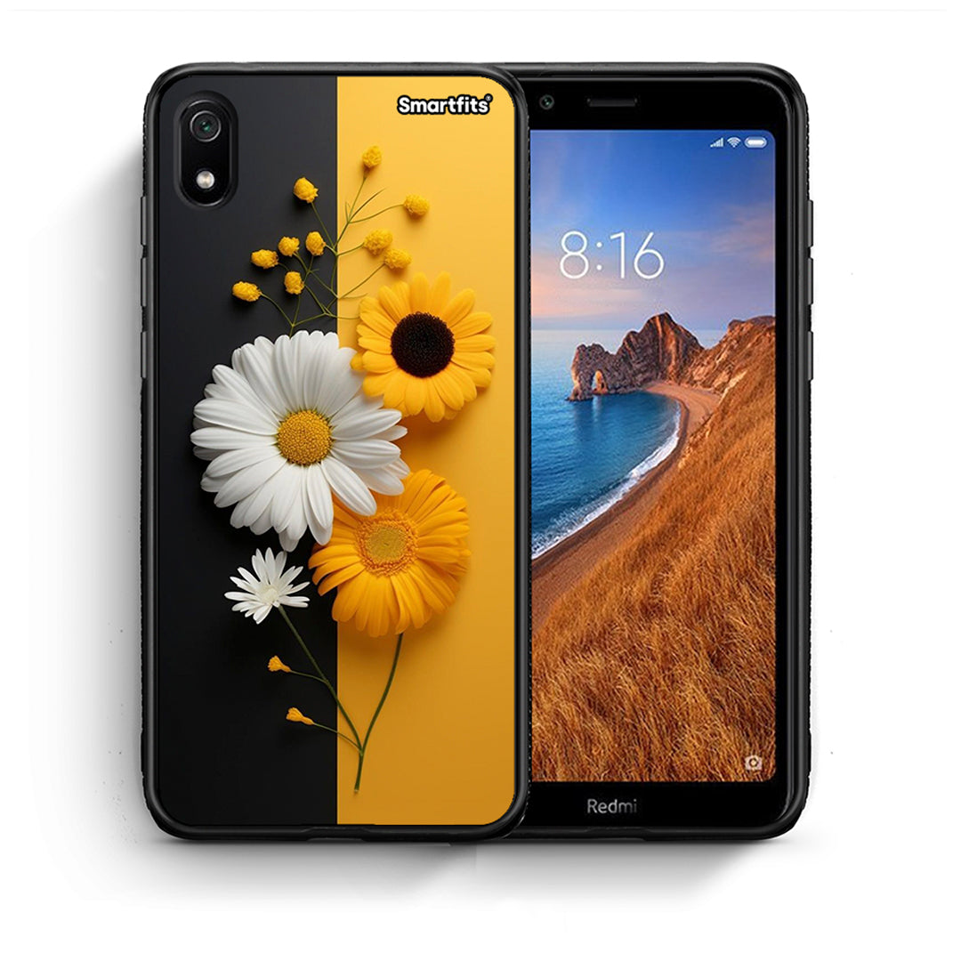 Θήκη Xiaomi Redmi 7A Yellow Daisies από τη Smartfits με σχέδιο στο πίσω μέρος και μαύρο περίβλημα | Xiaomi Redmi 7A Yellow Daisies case with colorful back and black bezels