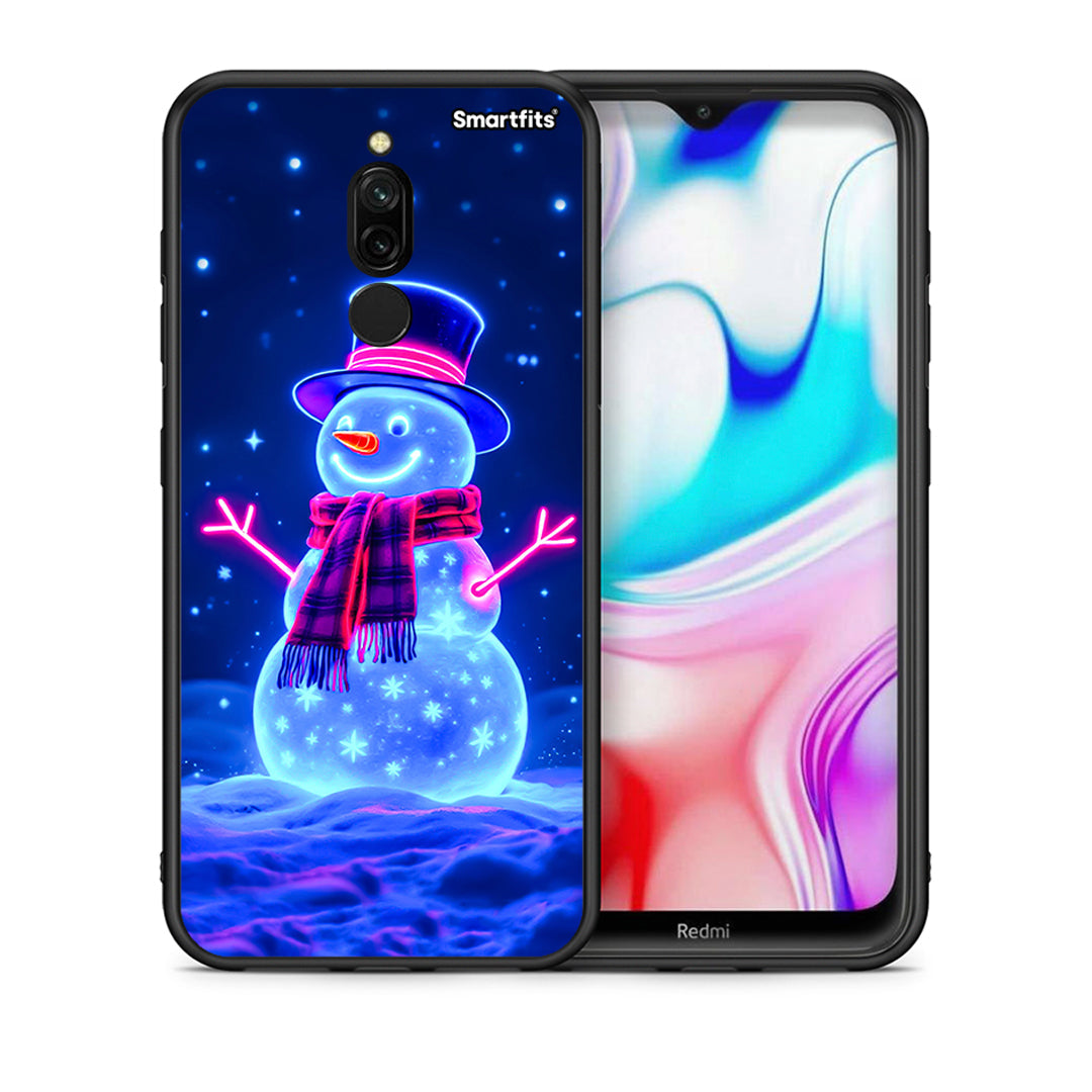 Θήκη Xiaomi Redmi 8 Christmas Neon Snowman από τη Smartfits με σχέδιο στο πίσω μέρος και μαύρο περίβλημα | Xiaomi Redmi 8 Christmas Neon Snowman case with colorful back and black bezels