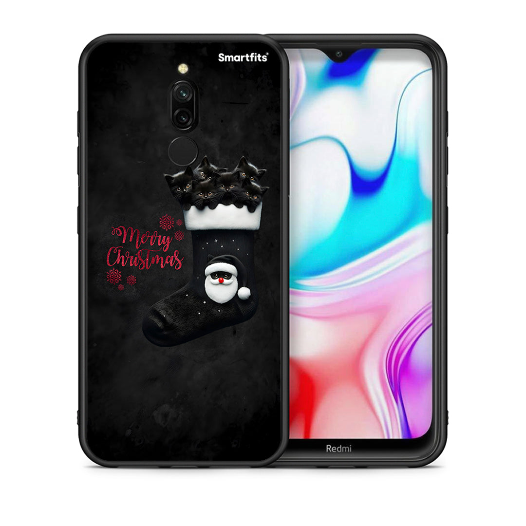 Θήκη Xiaomi Redmi 8 Merry Cat Christmas από τη Smartfits με σχέδιο στο πίσω μέρος και μαύρο περίβλημα | Xiaomi Redmi 8 Merry Cat Christmas case with colorful back and black bezels