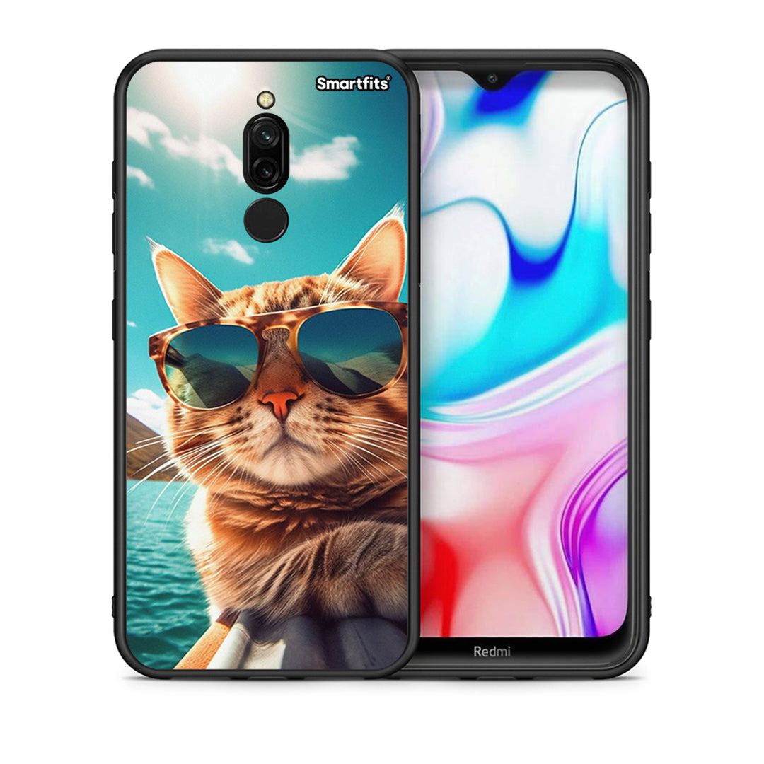 Θήκη Xiaomi Redmi 8 Summer Cat από τη Smartfits με σχέδιο στο πίσω μέρος και μαύρο περίβλημα | Xiaomi Redmi 8 Summer Cat case with colorful back and black bezels