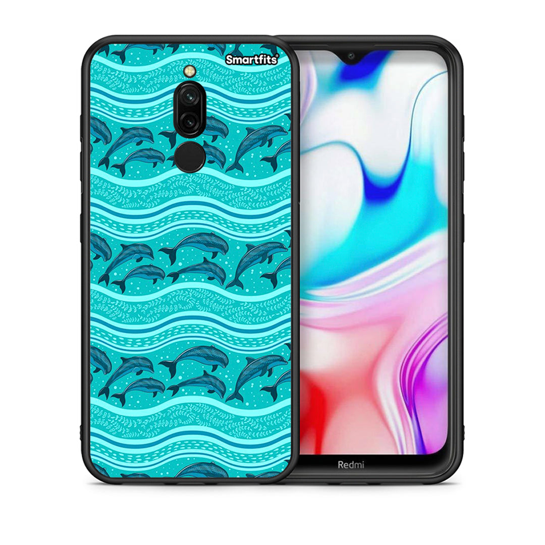 Θήκη Xiaomi Redmi 8 Swimming Dolphins από τη Smartfits με σχέδιο στο πίσω μέρος και μαύρο περίβλημα | Xiaomi Redmi 8 Swimming Dolphins case with colorful back and black bezels