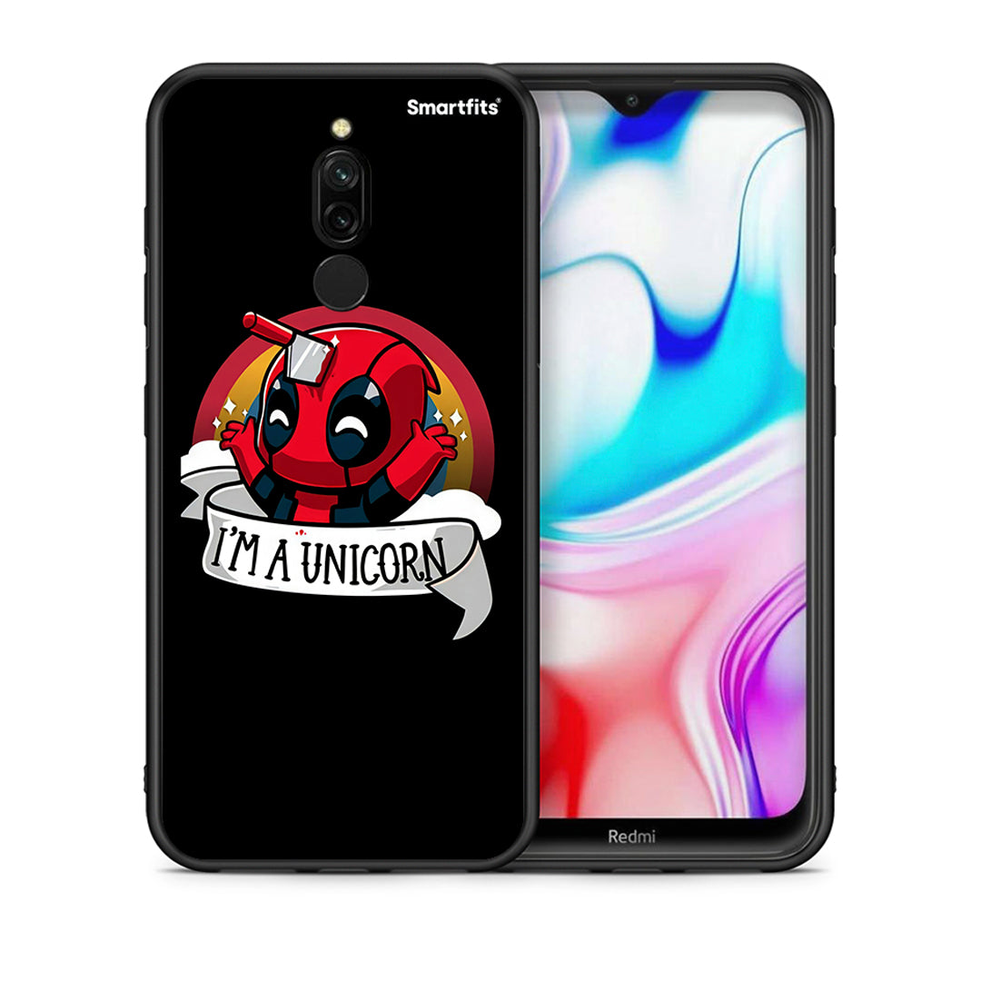 Θήκη Xiaomi Redmi 8 Unicorn Deadpool από τη Smartfits με σχέδιο στο πίσω μέρος και μαύρο περίβλημα | Xiaomi Redmi 8 Unicorn Deadpool case with colorful back and black bezels