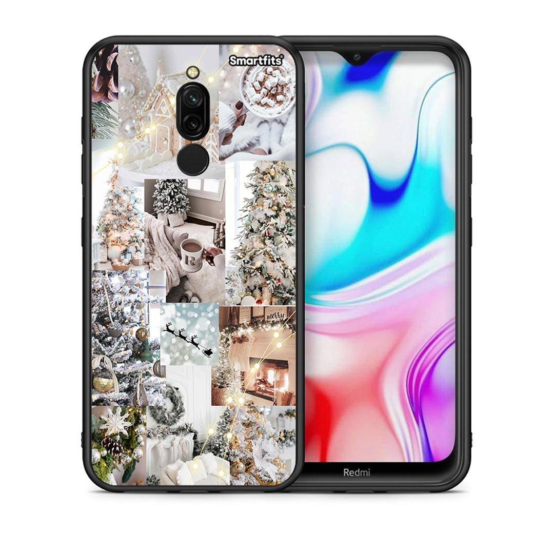 Θήκη Xiaomi Redmi 8 White Christmas από τη Smartfits με σχέδιο στο πίσω μέρος και μαύρο περίβλημα | Xiaomi Redmi 8 White Christmas case with colorful back and black bezels