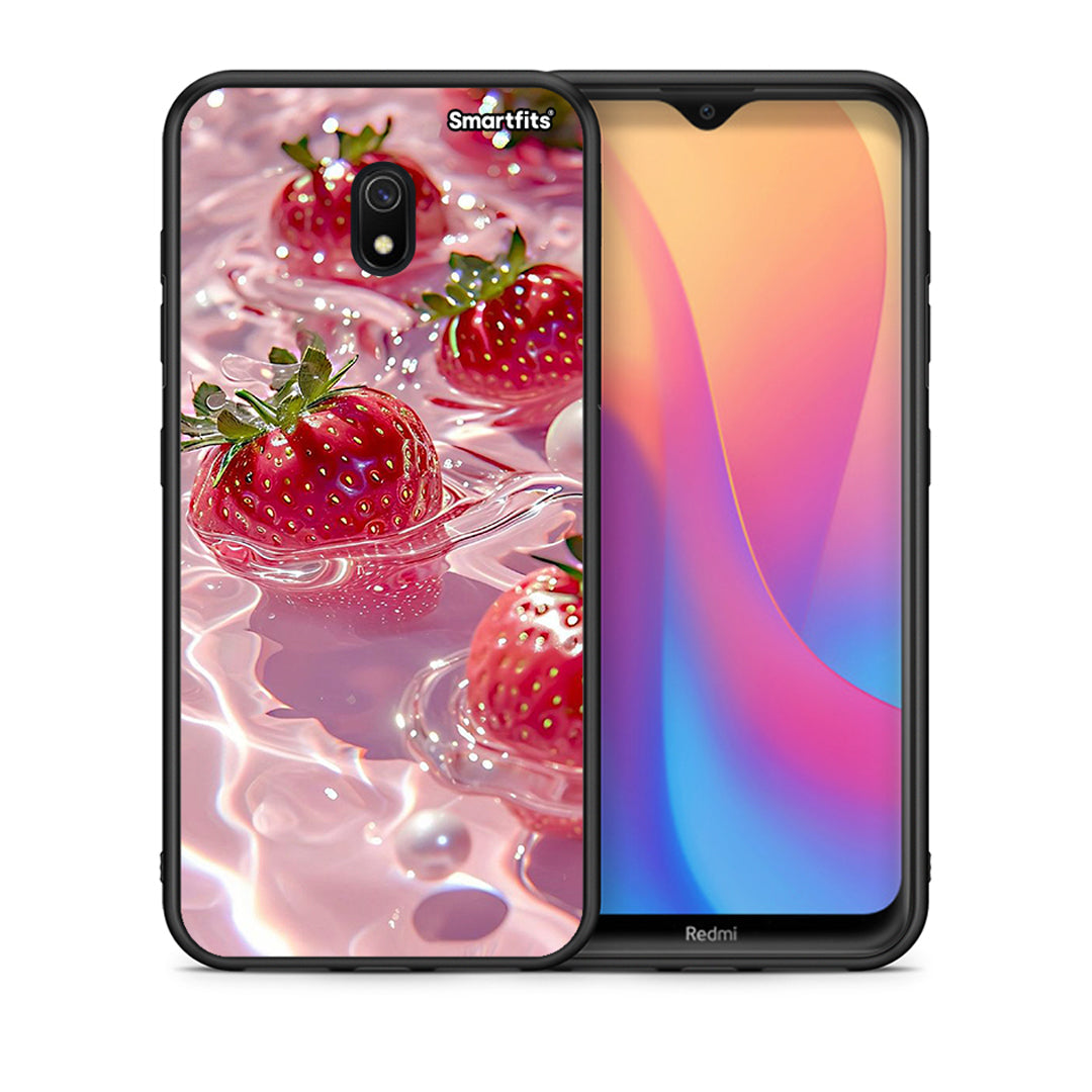 Θήκη Xiaomi Redmi 8A Juicy Strawberries από τη Smartfits με σχέδιο στο πίσω μέρος και μαύρο περίβλημα | Xiaomi Redmi 8A Juicy Strawberries case with colorful back and black bezels