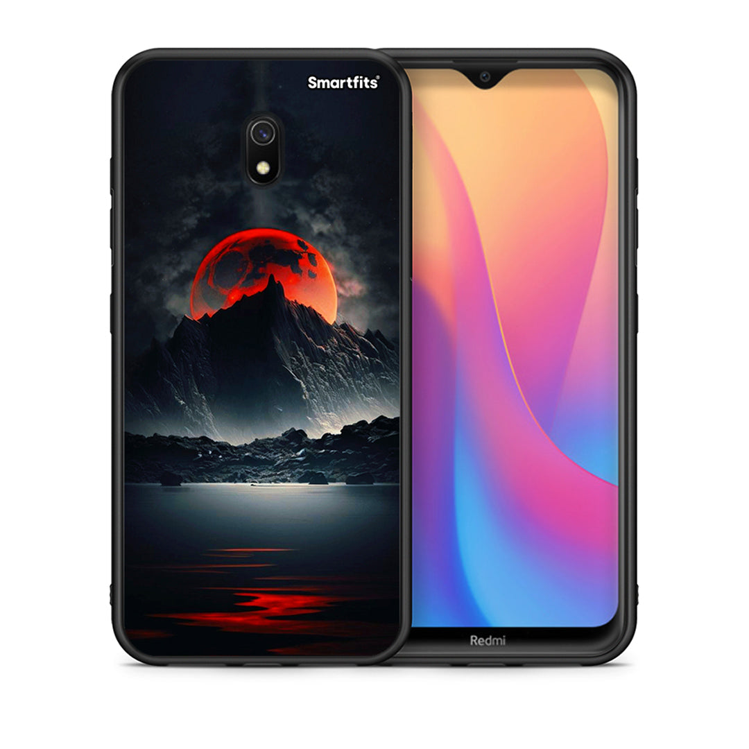 Θήκη Xiaomi Redmi 8A Red Full Moon από τη Smartfits με σχέδιο στο πίσω μέρος και μαύρο περίβλημα | Xiaomi Redmi 8A Red Full Moon case with colorful back and black bezels