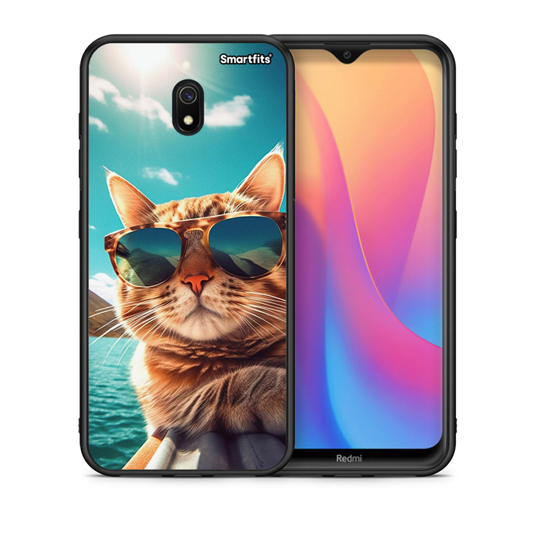 Θήκη Xiaomi Redmi 8A Summer Cat από τη Smartfits με σχέδιο στο πίσω μέρος και μαύρο περίβλημα | Xiaomi Redmi 8A Summer Cat case with colorful back and black bezels