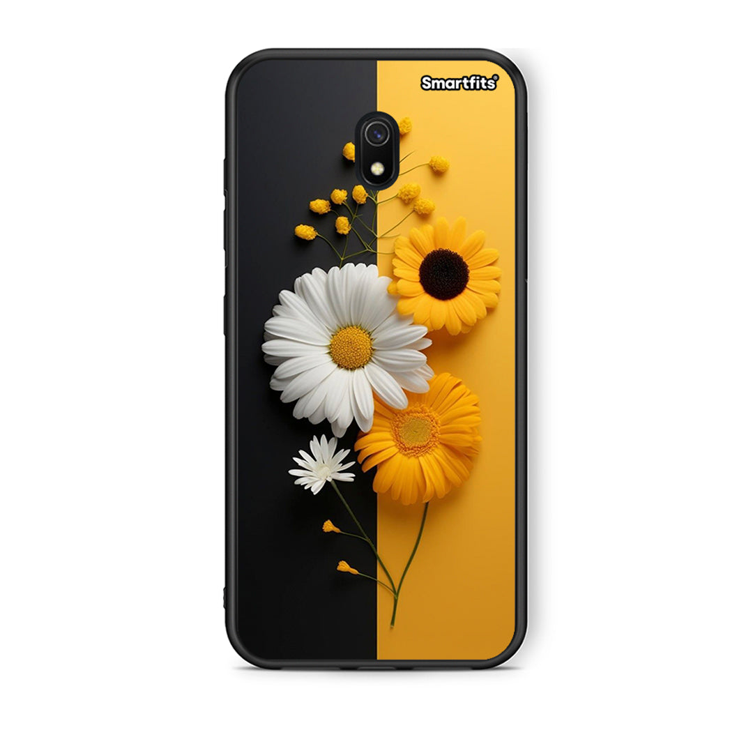 Xiaomi Redmi 8A Yellow Daisies θήκη από τη Smartfits με σχέδιο στο πίσω μέρος και μαύρο περίβλημα | Smartphone case with colorful back and black bezels by Smartfits