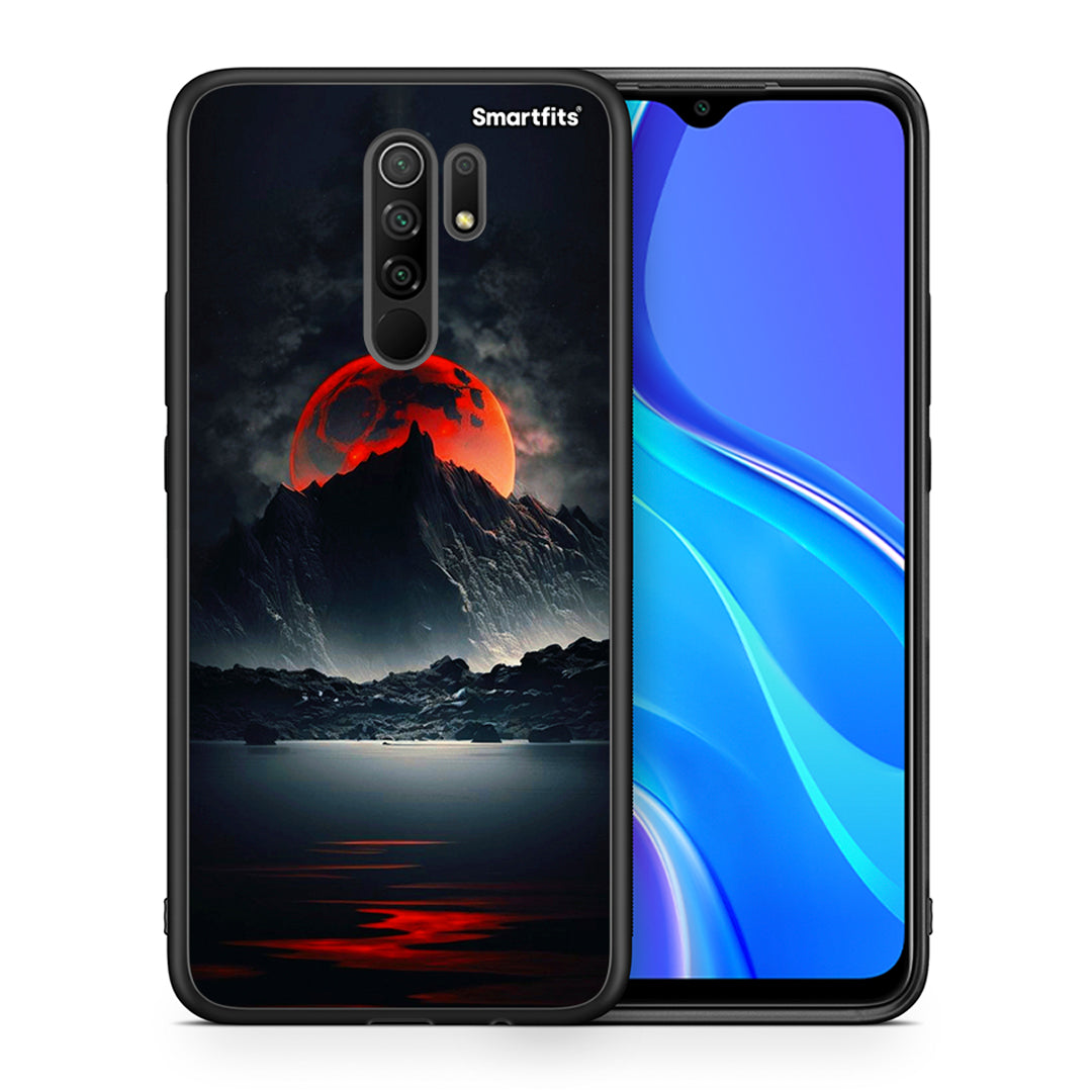 Θήκη Xiaomi Redmi 9/9 Prime Red Full Moon από τη Smartfits με σχέδιο στο πίσω μέρος και μαύρο περίβλημα | Xiaomi Redmi 9/9 Prime Red Full Moon case with colorful back and black bezels