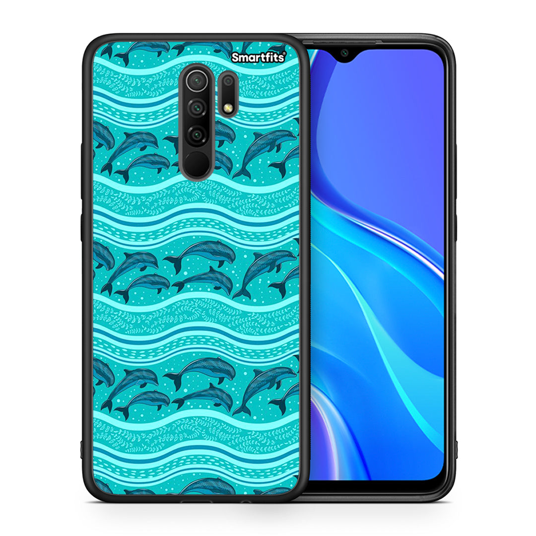 Θήκη Xiaomi Redmi 9/9 Prime Swimming Dolphins από τη Smartfits με σχέδιο στο πίσω μέρος και μαύρο περίβλημα | Xiaomi Redmi 9/9 Prime Swimming Dolphins case with colorful back and black bezels