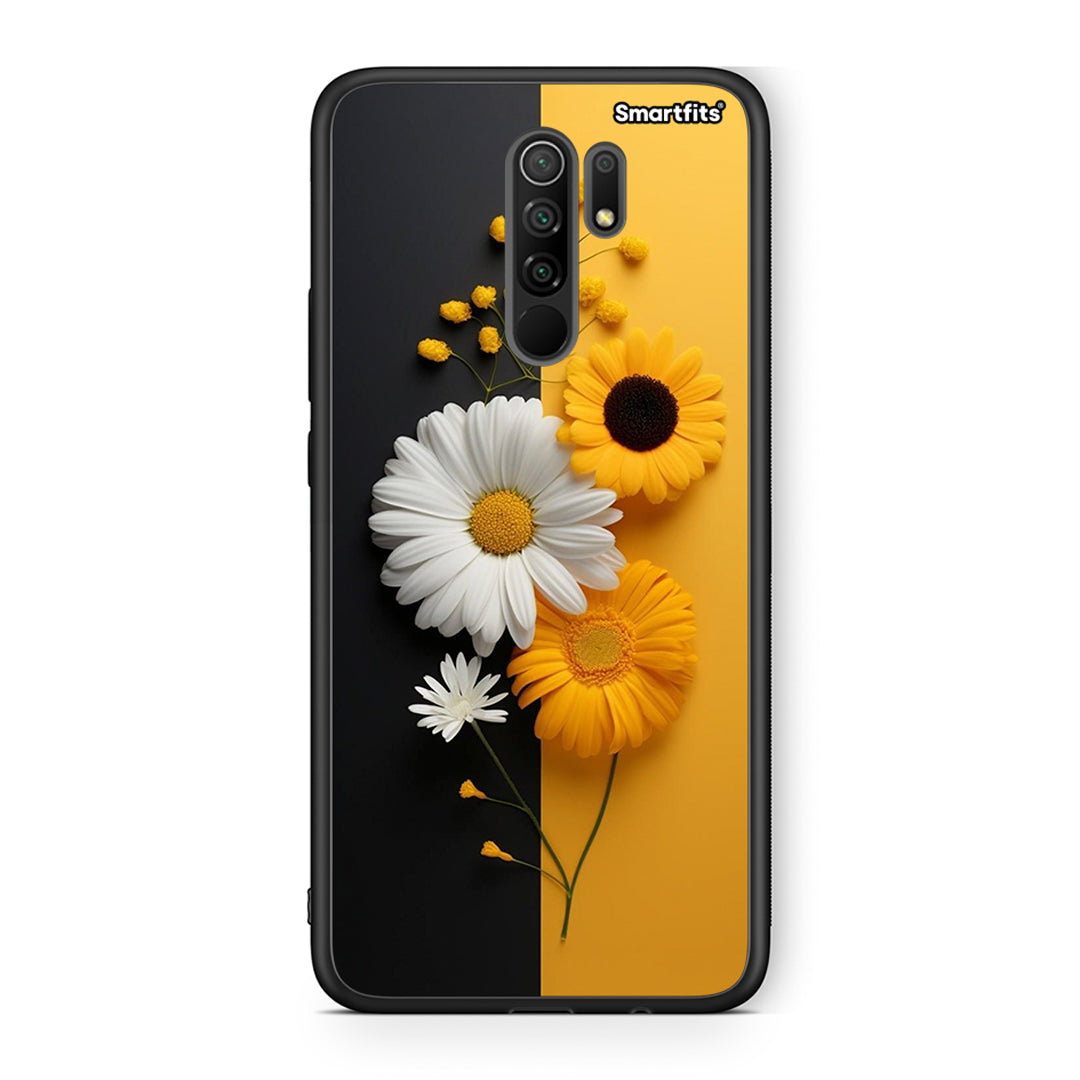 Xiaomi Redmi 9/9 Prime Yellow Daisies θήκη από τη Smartfits με σχέδιο στο πίσω μέρος και μαύρο περίβλημα | Smartphone case with colorful back and black bezels by Smartfits