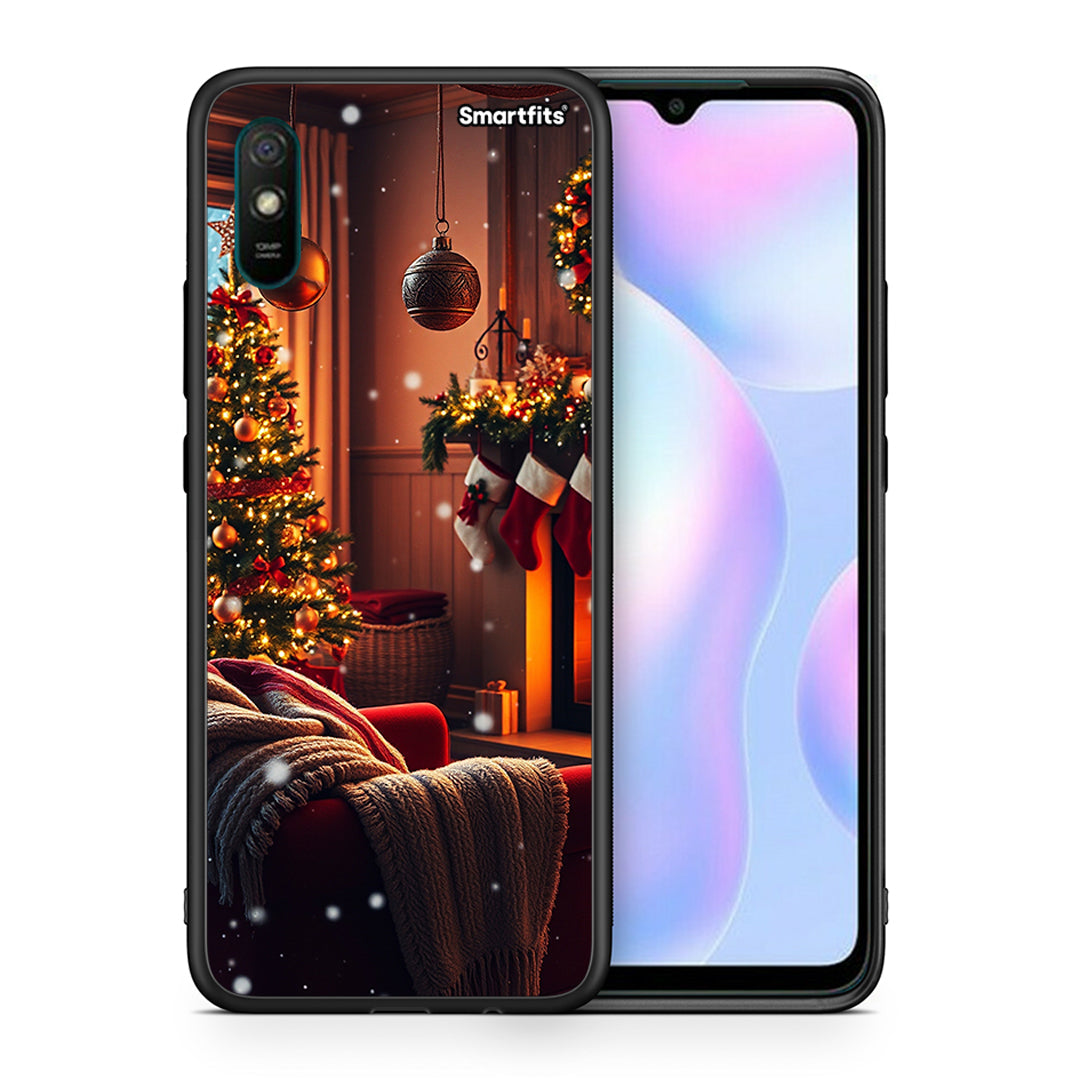 Θήκη Xiaomi Redmi 9A Home For Christmas από τη Smartfits με σχέδιο στο πίσω μέρος και μαύρο περίβλημα | Xiaomi Redmi 9A Home For Christmas case with colorful back and black bezels