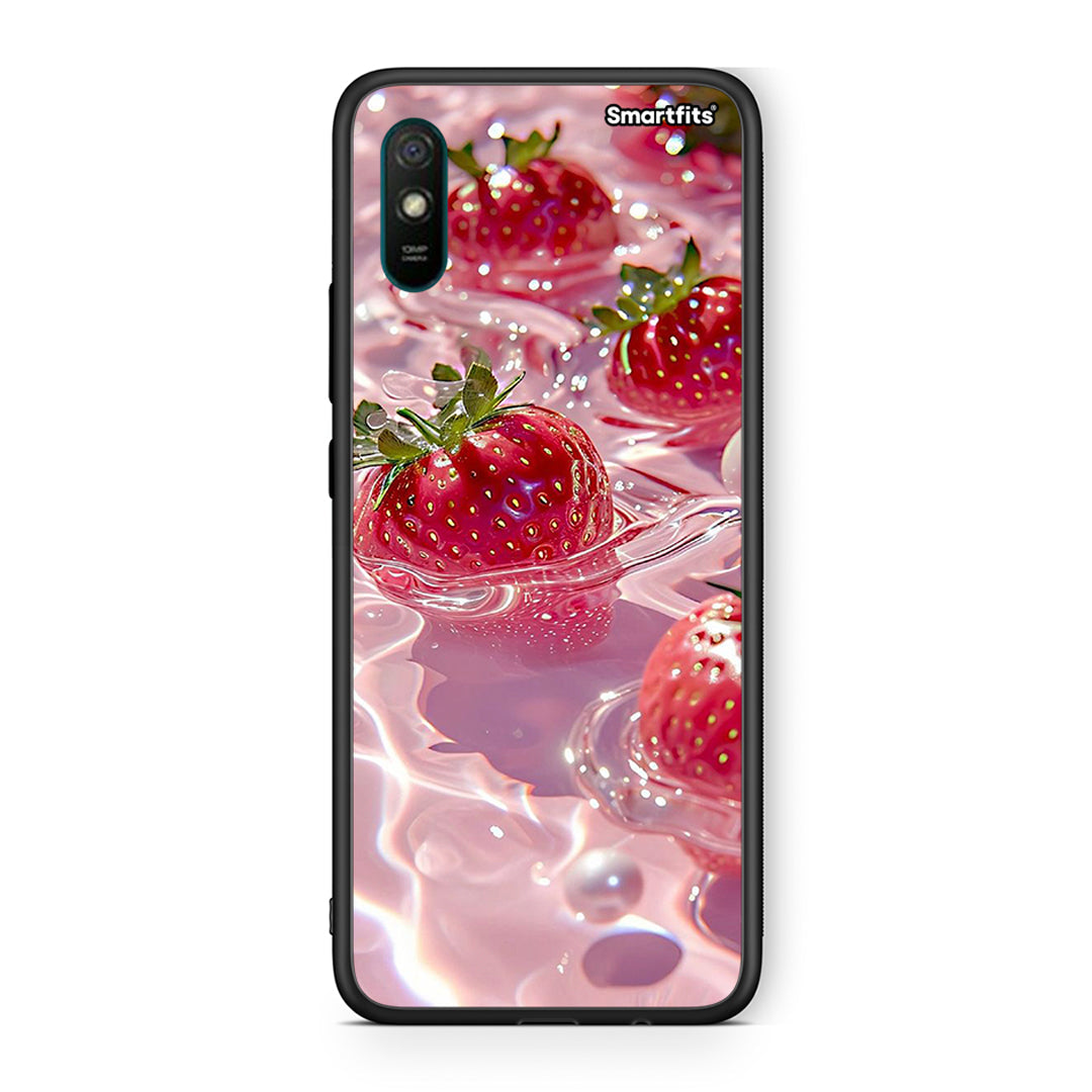 Xiaomi Redmi 9A Juicy Strawberries θήκη από τη Smartfits με σχέδιο στο πίσω μέρος και μαύρο περίβλημα | Smartphone case with colorful back and black bezels by Smartfits