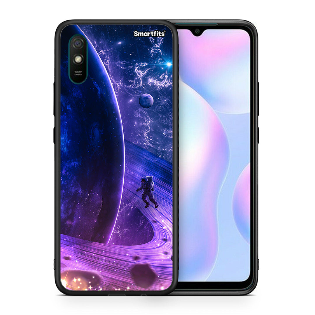 Θήκη Xiaomi Redmi 9A Lost Astronaut από τη Smartfits με σχέδιο στο πίσω μέρος και μαύρο περίβλημα | Xiaomi Redmi 9A Lost Astronaut case with colorful back and black bezels