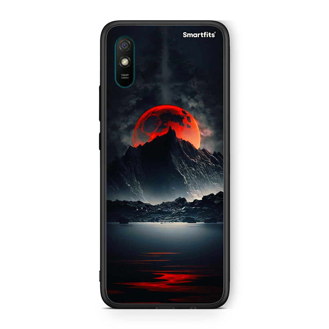 Xiaomi Redmi 9A Red Full Moon θήκη από τη Smartfits με σχέδιο στο πίσω μέρος και μαύρο περίβλημα | Smartphone case with colorful back and black bezels by Smartfits