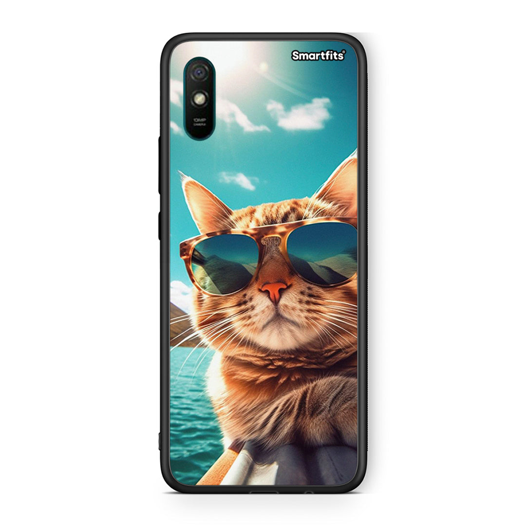 Xiaomi Redmi 9A Summer Cat θήκη από τη Smartfits με σχέδιο στο πίσω μέρος και μαύρο περίβλημα | Smartphone case with colorful back and black bezels by Smartfits