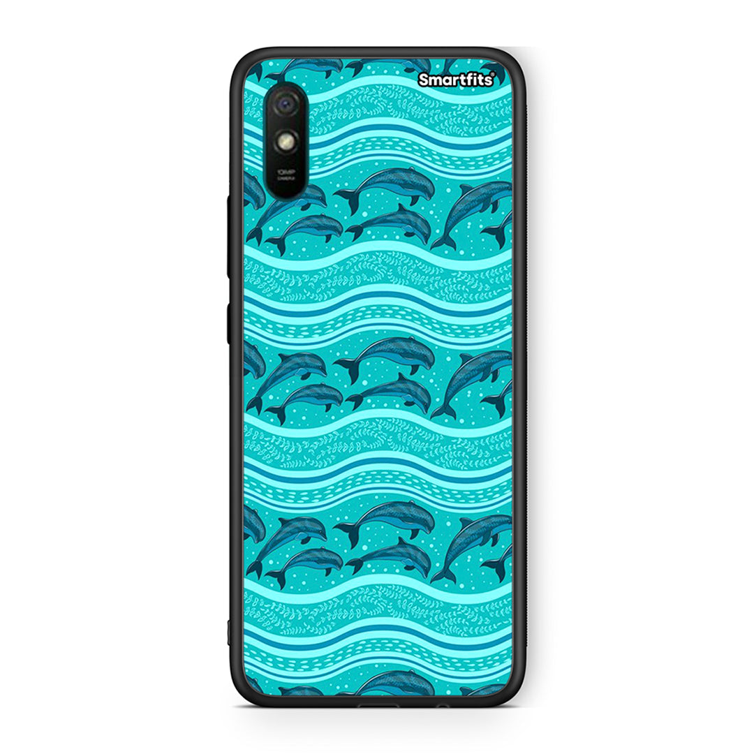 Xiaomi Redmi 9A Swimming Dolphins θήκη από τη Smartfits με σχέδιο στο πίσω μέρος και μαύρο περίβλημα | Smartphone case with colorful back and black bezels by Smartfits